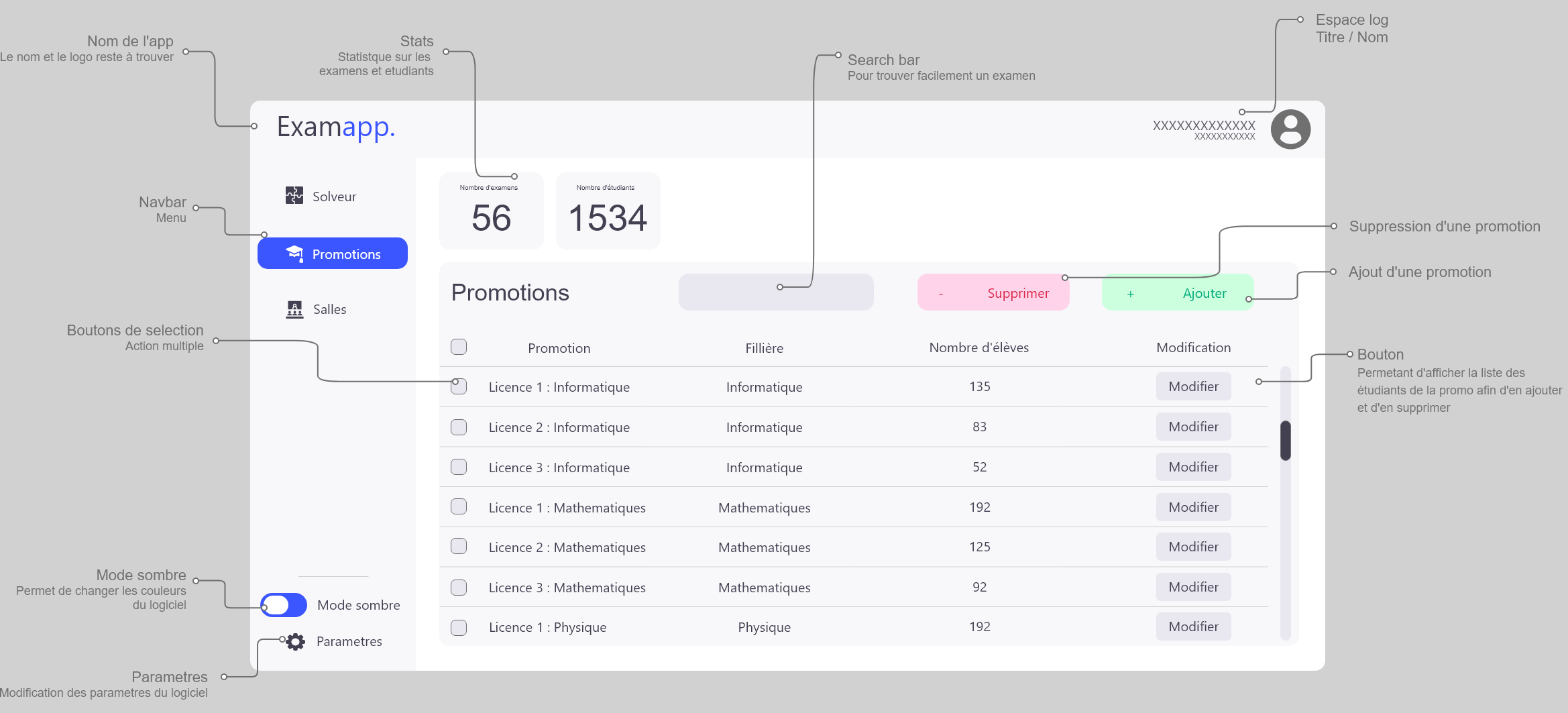 Screen of ExamApp project